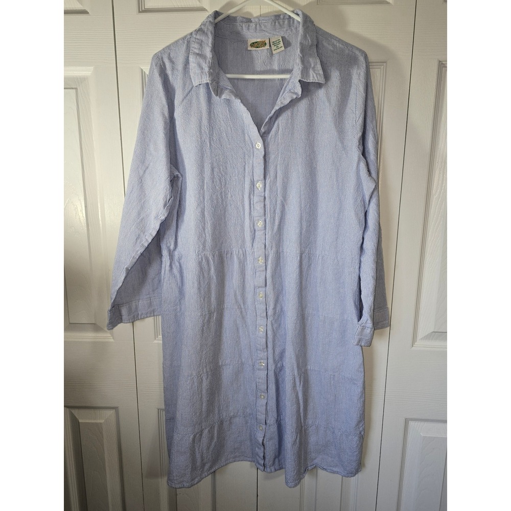 Collections Etc Blue White Seersucker Striped Tiered Shirt Dress XL Cotton Mens